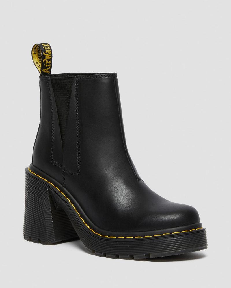 Botas de Tacon Dr Martens Spence Cuero Flared Heel Mujer Negros | MX 625SGL